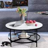 Designer Round Modern Center Table with White Marble Black Metal Finish