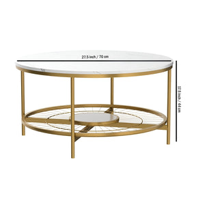 Designer Round Modern Center Table with White Marble Golden Metal Finish