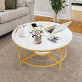 Designer Round Modern Center Table with White Marble Golden Metal Finish