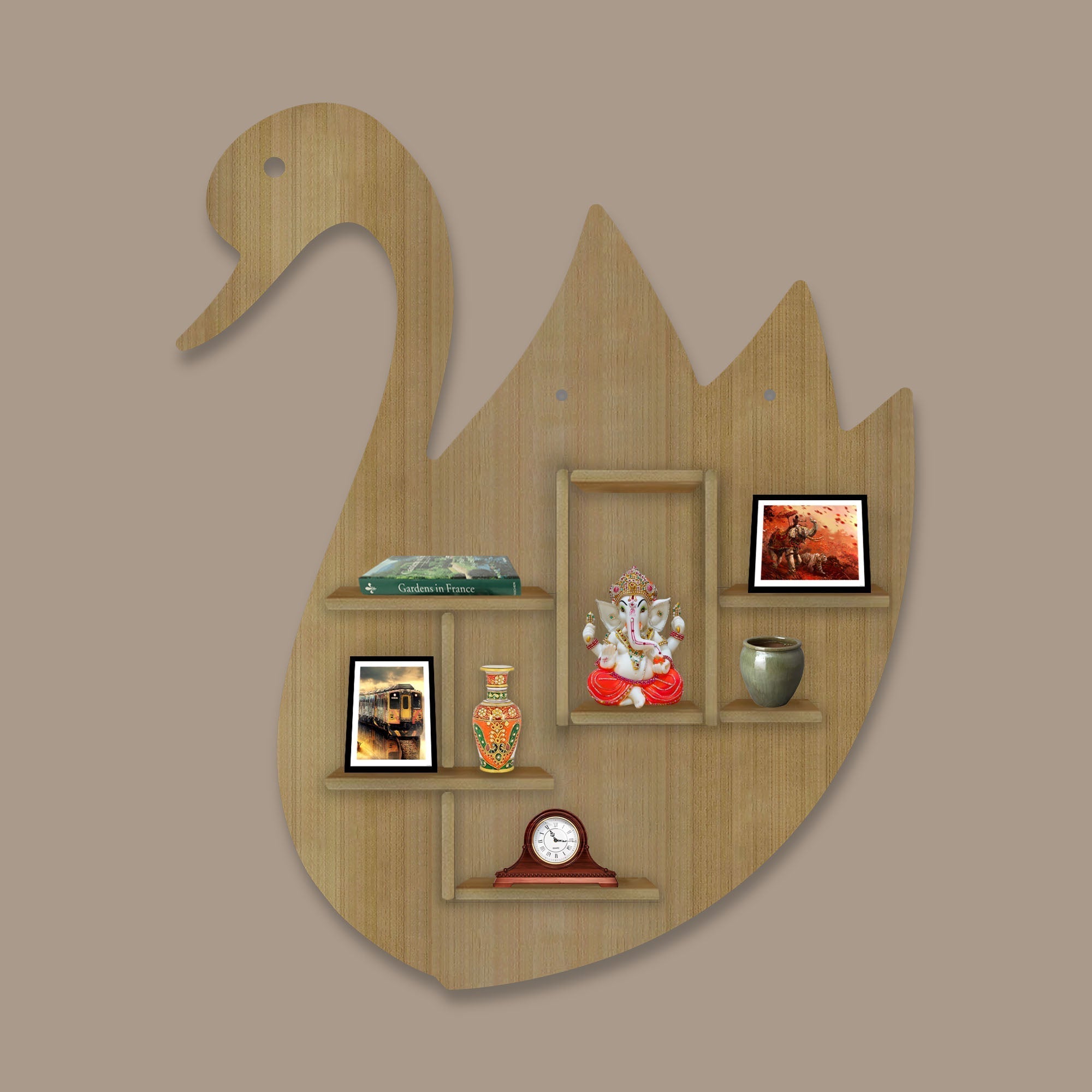  Swan Shape Backlit Wooden LED Light Wall Shelf 