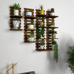 Unique Pattern Dark Walnut Planter Shelves Set Of 4