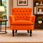 Detailed Tufted Super Comfy Orange Velvet Sofa Lounge Chair
