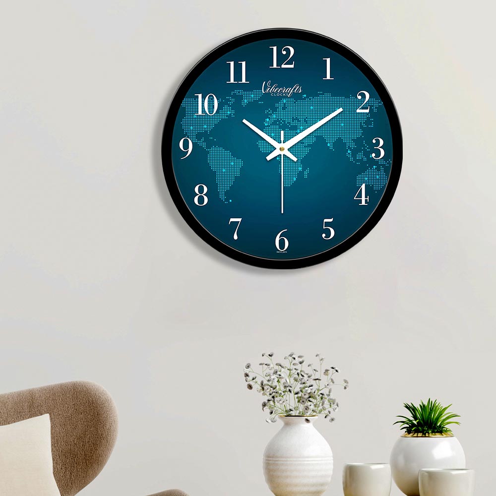 Digital Blue World Map Designer Wall Clock – Vibecrafts