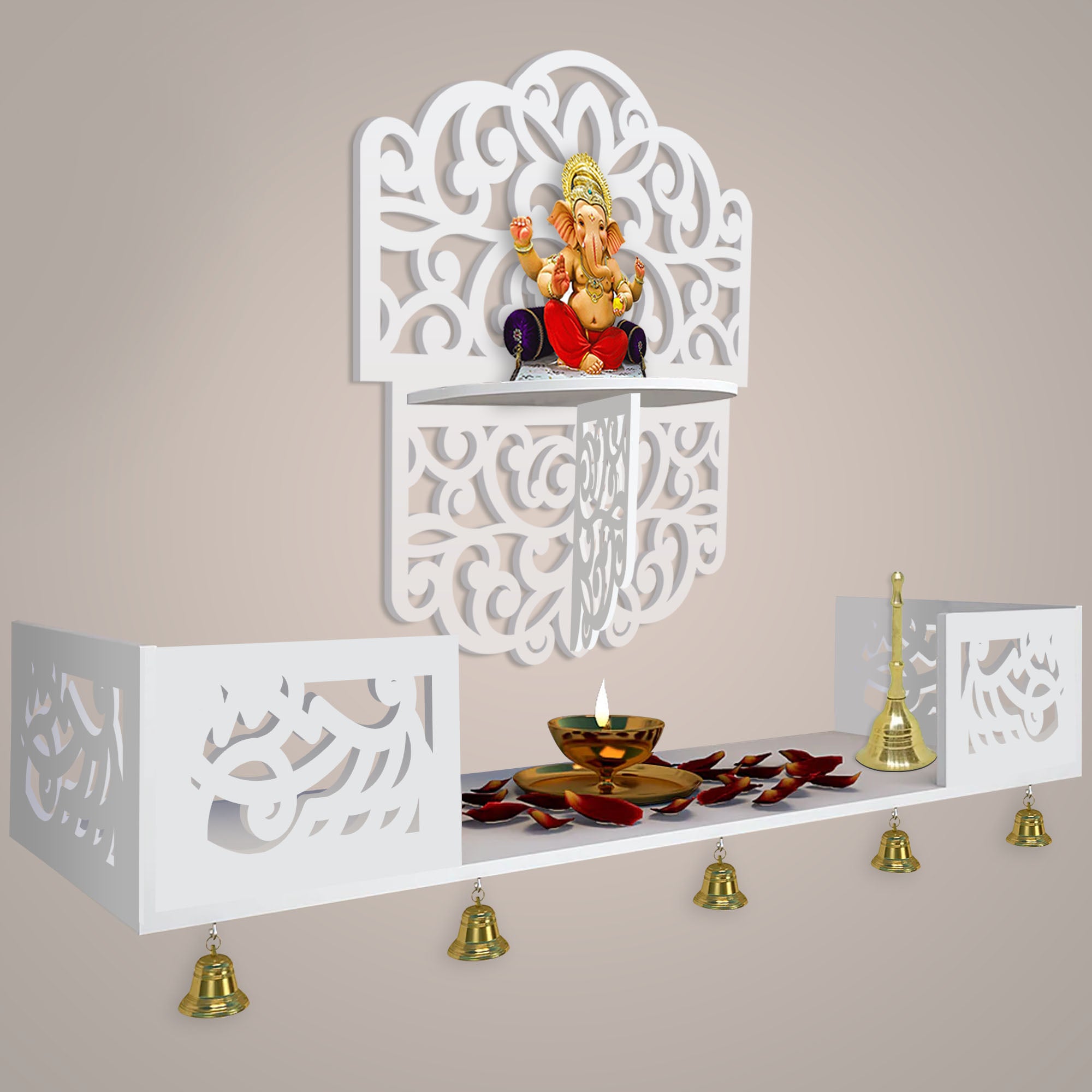Divine Beautiful Wall Hanging Wooden Temple/ Pooja Mandir Design with Vibecrafts