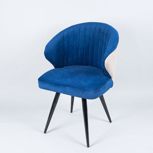 Dual-Colored Blue & Cream Plush Velvet Accent Chair