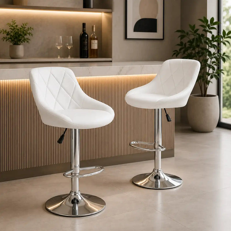 Easy Back Rest White Comfy Leatherette Style Bar Stool / Long Chair