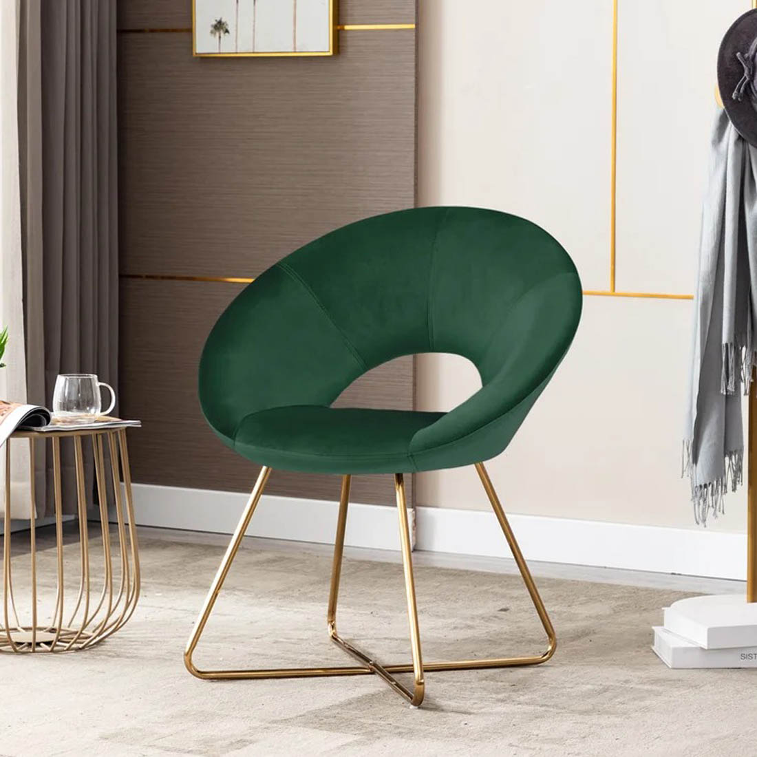 Edgy Shell Shaped Royal Green Accent Chair