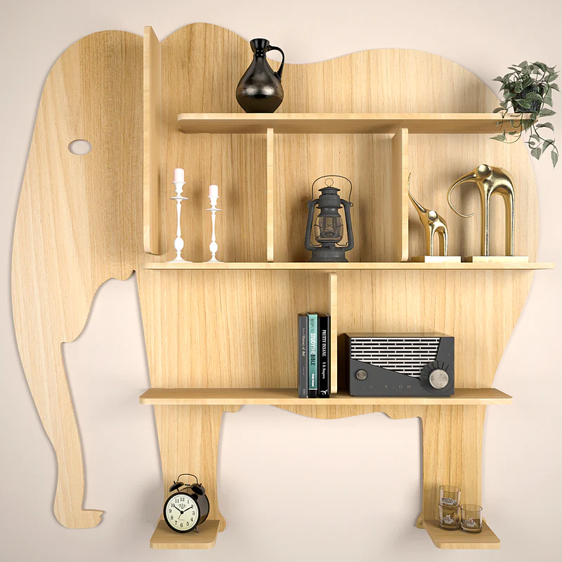 Elephant Shape Designer Wooden Wall Shelf