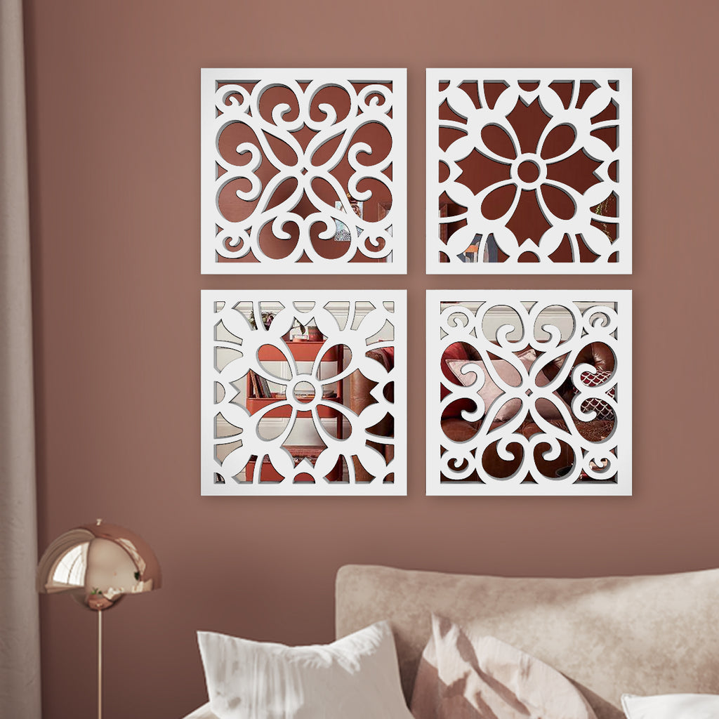 Elite White Mirror Wall Art Set of Four