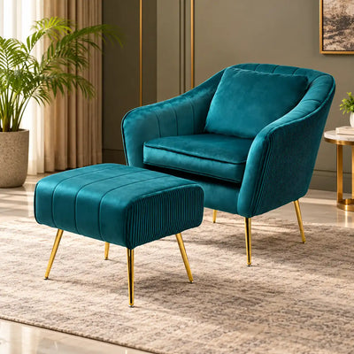 Emerald Fluffy Super Comfy Velvet Luxury Accent Chair with Footrest