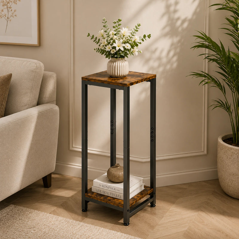 Enchanted Classic Wooden Textured with Metal Finish Side Table