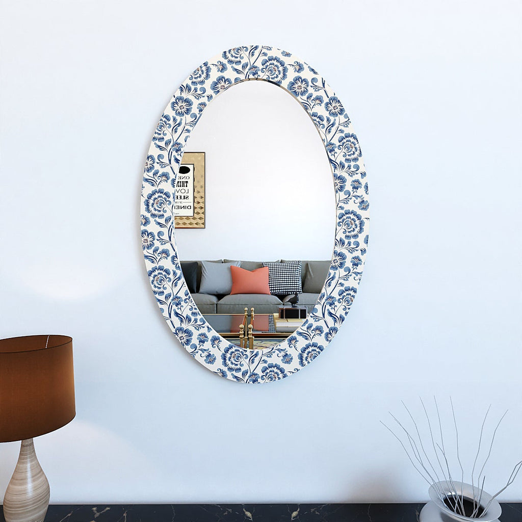 Enchanting Blue Flowers Oval Shaped Wall Mirror