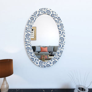 Enchanting Blue Flowers Oval Shaped Wall Mirror