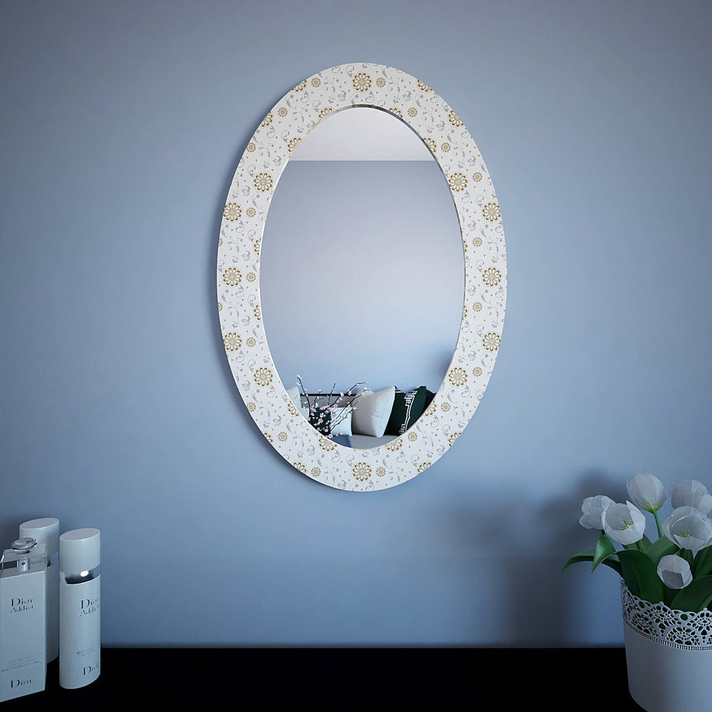 Enchanting White Floral Oval Shaped Wall Mirror
