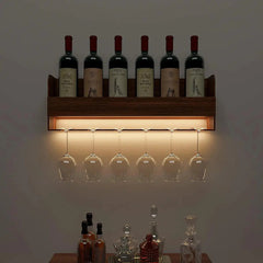 Engineered Wood Backlit Design Mini Bar Shelf in Walnut Finish