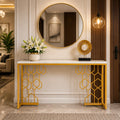 Exquisite Geometric White Faux Marble Robust And Enduring Frame Console Table