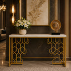 Exquisite Geometric White Faux Marble Robust And Enduring Frame Console Table