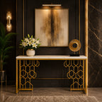 Exquisite Geometric White Faux Marble Robust And Enduring Frame Console Table