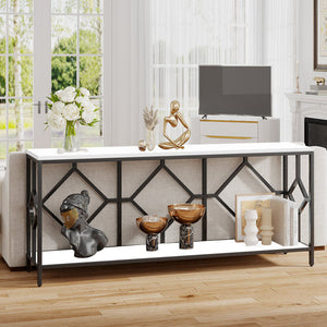 Extra Long White Black Durable Marble 2 Tier Console Table