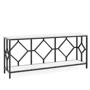 Extra Long White Black Durable Marble 2 Tier Console Table