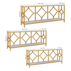 Extra Long White Gold Durable Marble 2 Tier Console Table