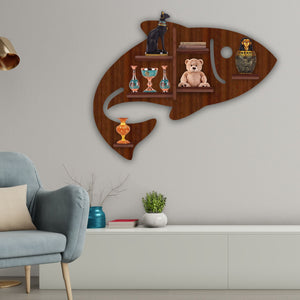 Fish Shape Wooden Wall Shelf LED Light Wall Shelf