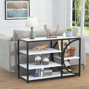 Five-Tier White Marble Black Console Table