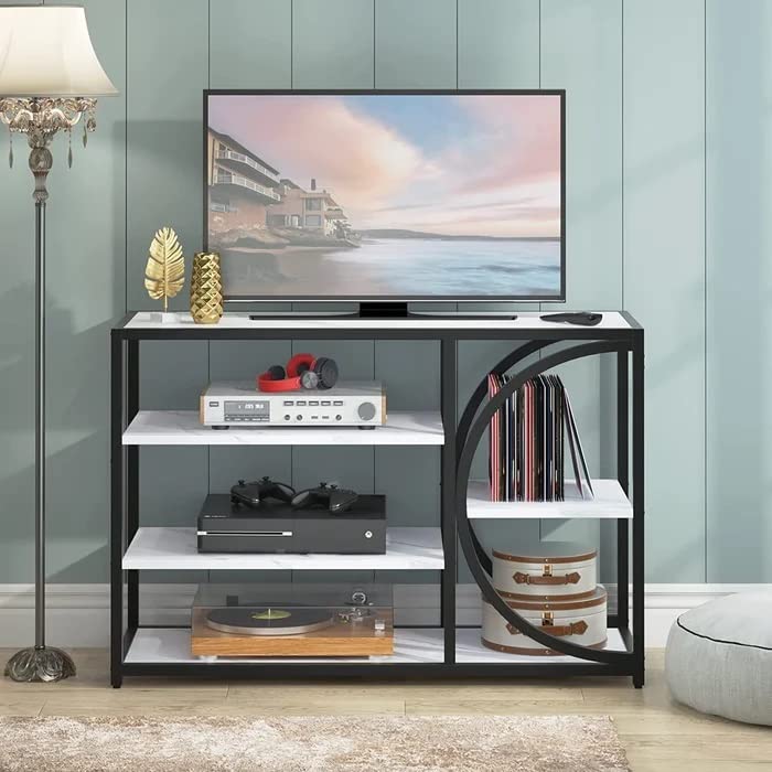 Five-Tier White Marble Black Console Table