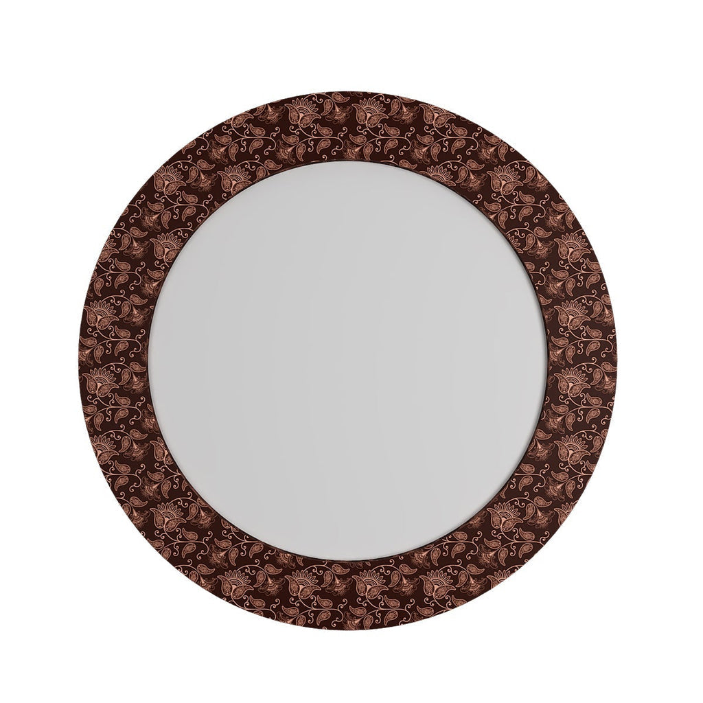 Floral Beauty Maroon Printed Round Wall Mirror