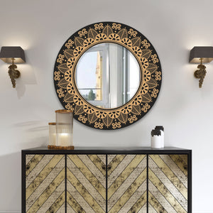 Floral Mandala Design Art Round Printed Wall Mirror