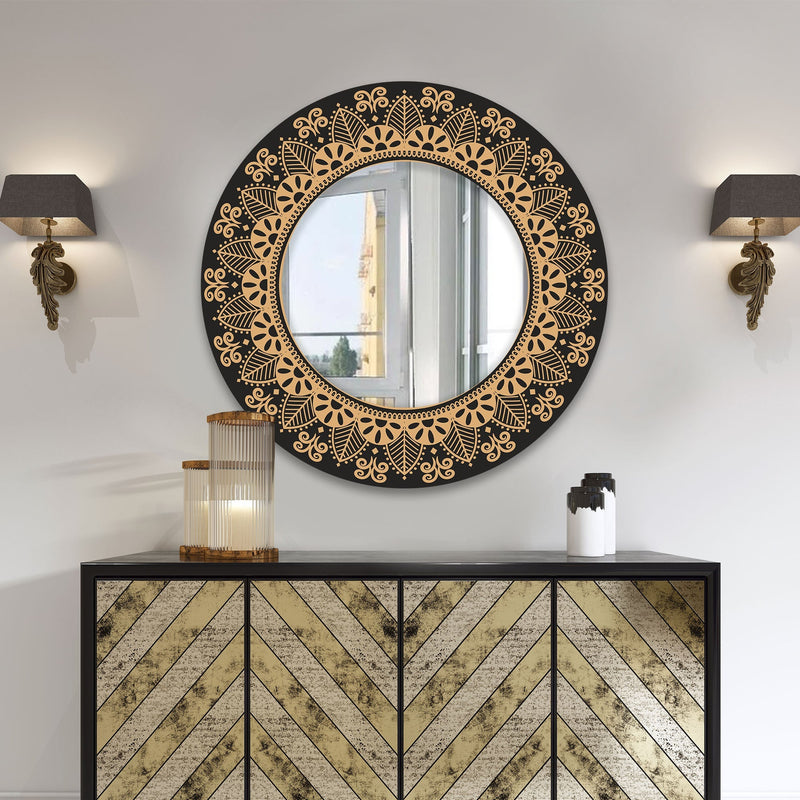 Floral Mandala Design Art Round Printed Wall Mirror