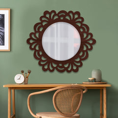 Floral Modern Design Decorative Round Wooden Wall Mirror