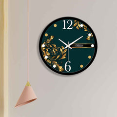 Floral Pattern Greenish Background Designer Wall Clock