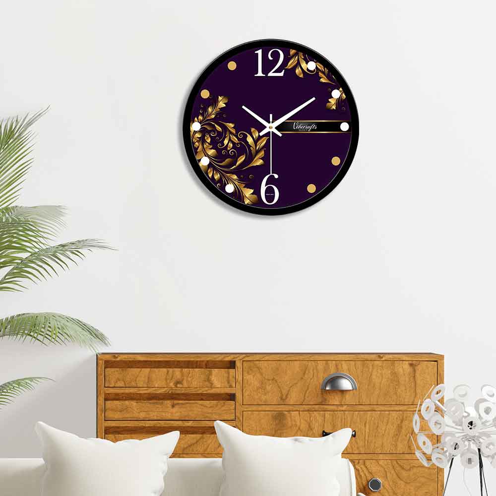 Floral Pattern Purple Colour Wall Clock