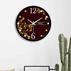 Floral Pattern Reddish Brown Background Designer Wall Clock