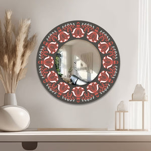 Floral Red Flower Designer Art Printed Wall Mirror