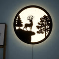 Full Moon Rounded Reindeer Backlit Wooden Wall Decor with LED Night Light