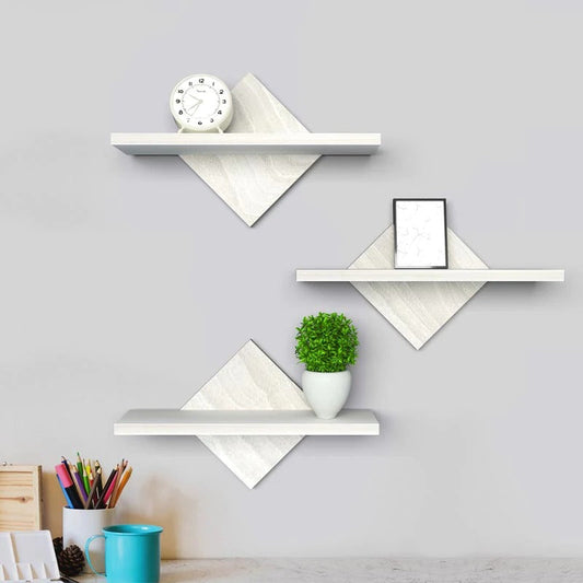 Geometric Trangle Shaped Wooden Wall Shelf Set of Three