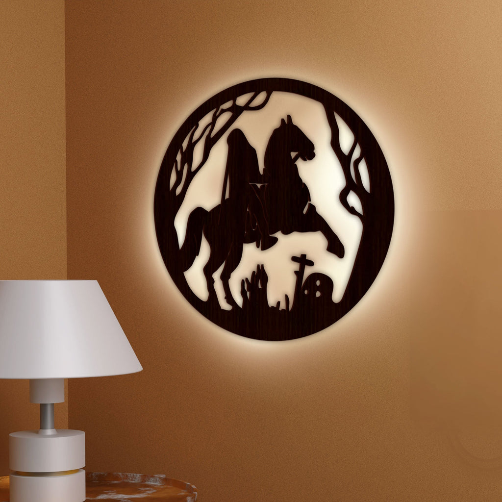 Ghost Rider Backlit Wooden Wall Decor with LED Night Light Walnut Fini