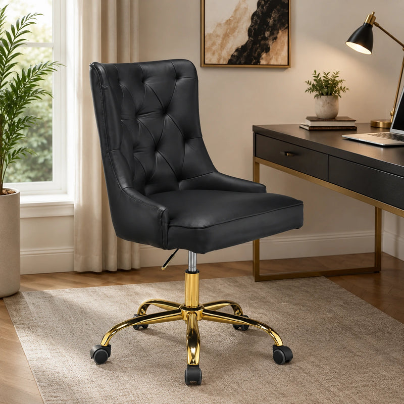 Golden Button Edge Black Leatherette Premium Armchair