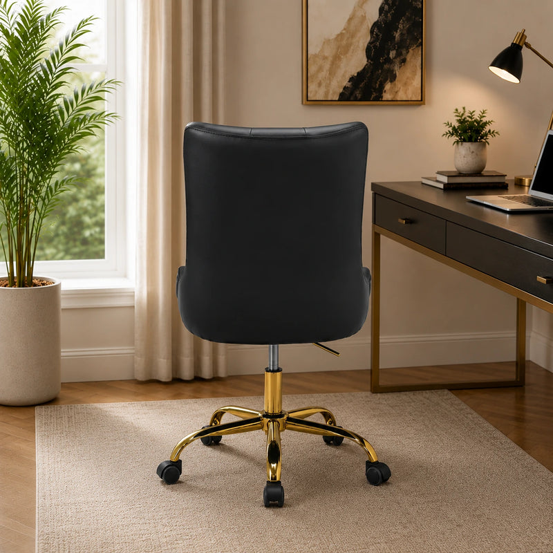 Golden Button Edge Black Leatherette Premium Armchair