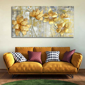 Golden Flowers Abstracts Art Premium Canvas Wall Painting