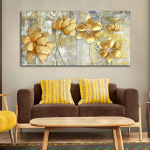 Golden Flowers Abstracts Art Premium Canvas Wall Painting