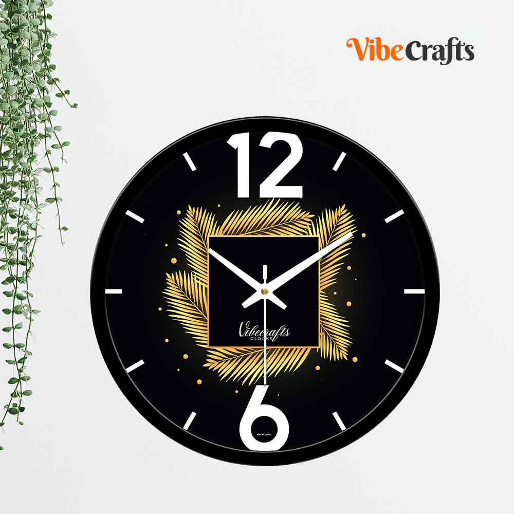 Golden Leaf Art Designer Wall Clock