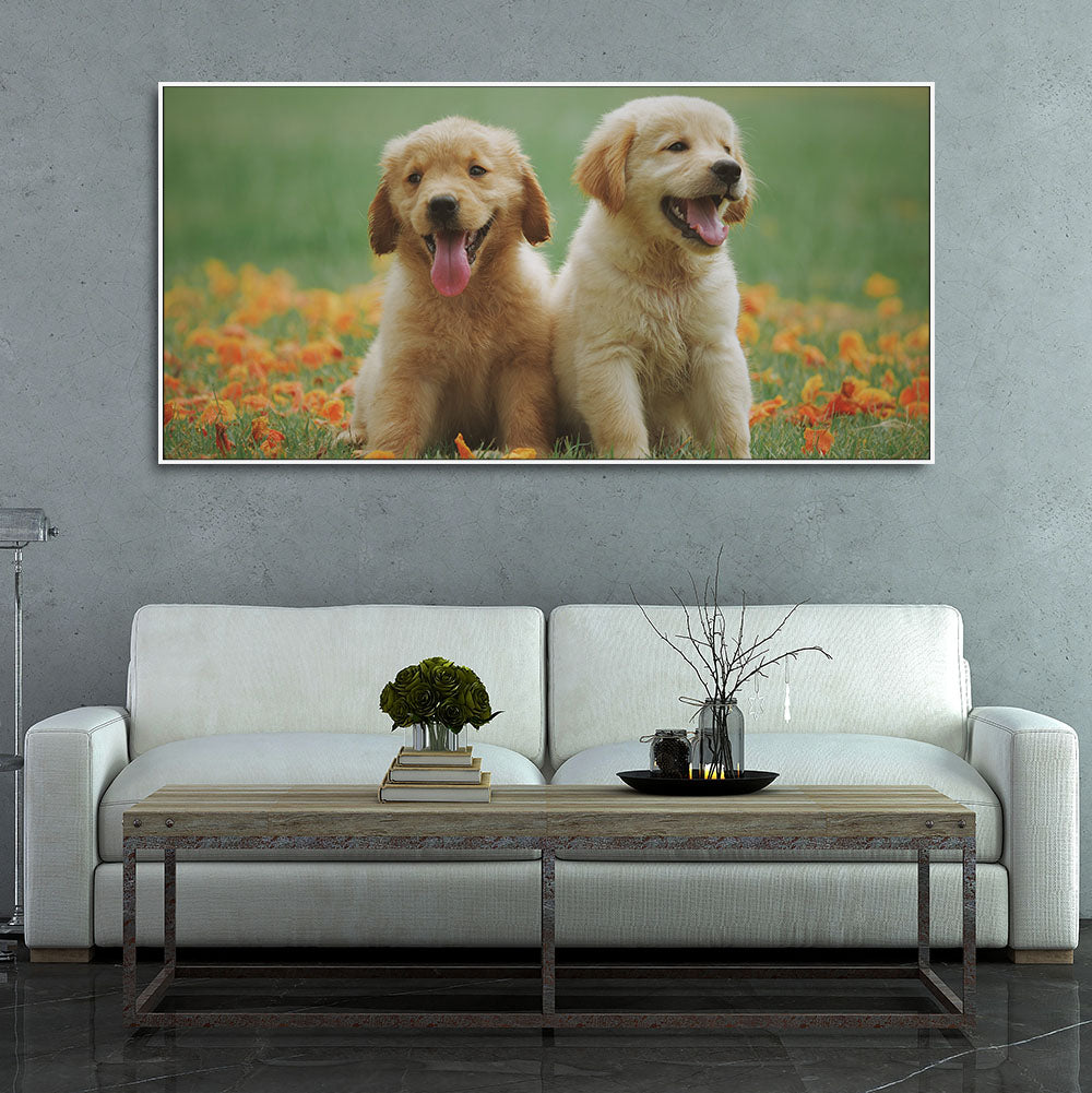 Golden Retriever Puppies Premium Canvas Wall Painting