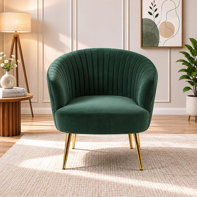 Green Cocooned Pattern Velvet Accent Chair