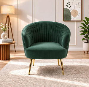 Green Cocooned Pattern Velvet Accent Chair