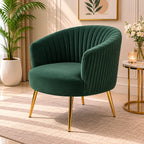 Green Cocooned Pattern Velvet Accent Chair