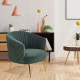 Green Cocooned Pattern Velvet Accent Chair