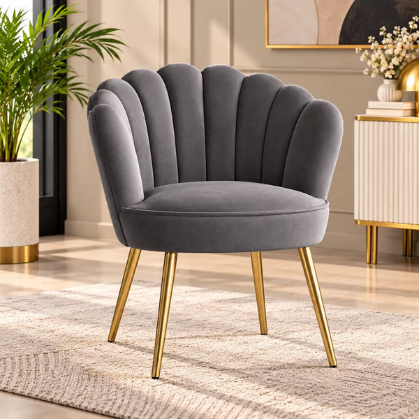 Grey Crafted Shell Shaped Designer Accent Chair